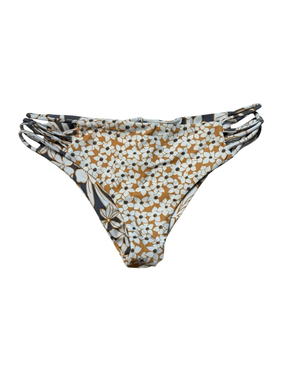 O'Neill Tan and White Floral Triple-Strap Bikini Bottoms Size Small NWT